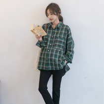 Spring new pregnancy maternity dress checkered with slim ocean collar shirt Korean version Fashion Chauma out for lactation jacket
