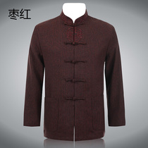 Tang suit long sleeve Chinese coat middle-aged and elderly mens spring and autumn loose casual fattening large size embroidered jacket top