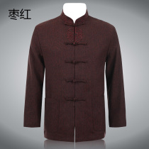 Tang suit long sleeve Chinese coat middle-aged and elderly mens spring and autumn loose casual fattening large size embroidered jacket top