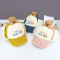 Male and female children cap thick plush cute super cute baby baseball cap warm childrens hat ear protection Autumn Winter
