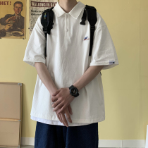 @ Gangzi Literary Mens Short Sleeve Polo Shirt Summer Loose ins Tide Brand Japanese Simple Harajuku Student Half-Sleeve T-shirt