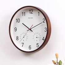GeekCook household wood quartz clock round wall clock mute living room clock thermohygrometer creative hanging watch