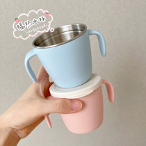 Japanese richell Lichir baby children stainless steel heat insulation anti-scalding with lid double handle household water Cup