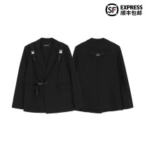 Advanced sense niche creative design fried street Ruby double-breasted military buckle combination loose casual suit jacket tide