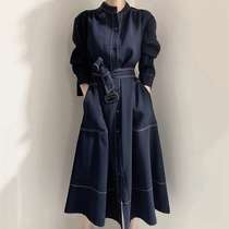 European station 2021 autumn new shirt dress female design sense niche long style collar clothes dress
