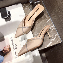 Tide brand Baotou slippers women 2022 summer new sandals fashion wear thin height heels Korean tip half slippers