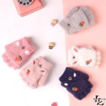 Japanese childrens gloves warm cute male and female princess baby girl autumn and winter plus velvet children student kindergarten