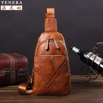 Bull Leather Chest Bag Genuine Leather Skew Satchel Fashion Casual Single Shoulder Bag Outdoor Travel Small Backpack Men And Women Universal Korean Edition Tide