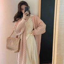 Pregnant women autumn and winter New long loose sweater cardigan lazy wind Net red knitted dress two-piece female