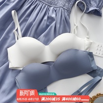  Japanese strapless underwear non-slip one-shoulder bandeau womens thin gathered bra small chest summer invisible strapless white