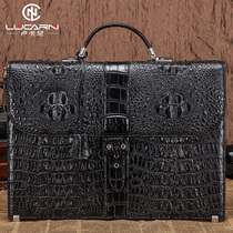 Avocado leather mens briefcase with lock genuine leather Business handbag European and American big cards Extravagant Computer Bag