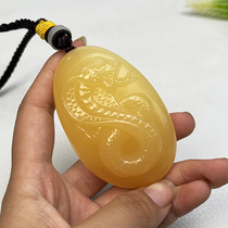 Yellow dragon jade zodiac snakes handlebar piece three-dimensional engraving text with a piece of jade to play jade and jewelry mens handmade accessories