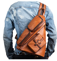 Original Multifunction Mens Backpack Head Layer Cow Leather Retro Double Shoulder Bag Genuine Leather Wipe Color Large Capacity Chest Bag Male Bag Tide