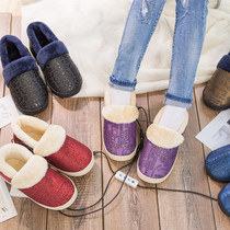 Electric Heating Shoes Charging Walkable Male Cotton Slippers Indoor Heating Feet Bao Winter Plug-in Electric Heating Seniors Warm Shoes