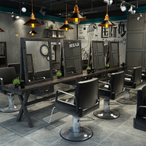 Pure solid wood hair mirror table Floor-to-ceiling middle-class barber shop table mirror Retro trendy double-sided hair salon special can be customized