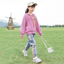 Girls sweatshirt spring and autumn hood 2022 spring dress new childrens clothing suit spring foreign popular fashionable tops tide
