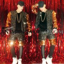 2018 Nightclub Bar male singer DJ DS Black Gold Mirror Scale Show Colorful hip hop baseball suit show suit