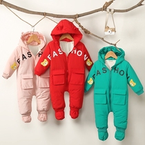 Off-season special offer baby one-piece down jacket winter thickened baby out hugging clothes climbing clothes one-year-old winter clothes