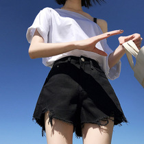 South Korea High Waist Black Cowboy Shorts Women 2022 New Summer Net Red A Character Slim Loose Hot Pants Boomers