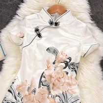 Daily Cheongsam modified version of the 2021 spring and summer new retro printing silk young girl Cheongsam dress