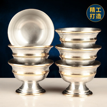 Nepal imported pure copper water supply bowl Silver eight auspicious pattern high-legged Buddha front water purification bowl Seiko household water supply