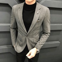 Rich bird striped suit jacket mens autumn and winter Joker slim high-end mens suit handsome trend mens clothing