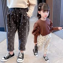 Children corduroy pants autumn 2021 new female baby polka dot strivet trousers new foreign style girl pants