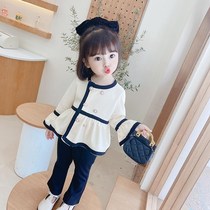 Girl set 2022 female baby Autumn new foreign style Korean childrens coat Bell pants two-piece Spring and Autumn Tide