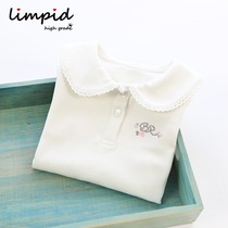 Wen Jing ~ girl base Basics Style Beat Shirt Home Grand Scout Spring Autumn Pure Cotton Flip collar Long sleeves T-shirt Shirt Shirt