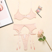 European and American foreign trade underwear set new lace perspective with steel ring womens underwear three-piece set 10888