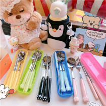 Cartoon cute cat claw styling set stainless steel ceramic chopsticks spoon Fork students portable eating tableware