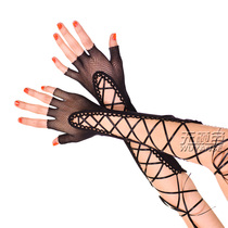 Women Sexy Lingerie Black Small Mesh Fingerless Lingerless Mesh Fingerless Gloves Strap Long Half Finger Gloves 1375