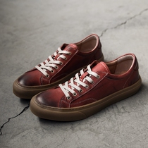 Autumn new retro leather breathable board shoes men Korean fashion Joker casual leather shoes low-top comfortable mens shoes tide