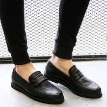 Spring Lego Shoes Male Korean version Flow Su genuine leather bean Bean Shoes Retro low Help casual shoes mens thick bottom Inn leather shoes