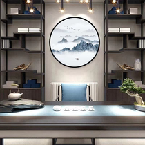 Customized arc art glass living room screen partition study Zen landscape ink wall painting porch background wall