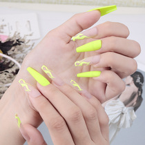 Frosted fluorescent yellow flame long ballet A European and American wind in red nail finished matte fake nail patch