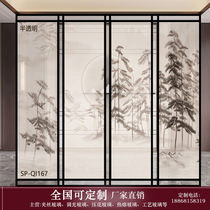 Elegant classical new Chinese flowers and birds tempered silk art glass living room screen partition porch promotion