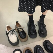 Inlen Wind Small Leather Shoes Women 2022 Spring Summer New Big Round Head Thick Bottoms Lefu Shoes Retro 100 Lap Lace Single Shoes