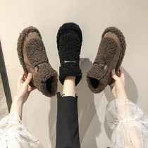 Snow boots women 2021 new leather wool one short tube warm cotton shoes winter wear non-slip flat and velvet boots