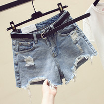 2021 new style ripped denim shorts womens summer chic Korean version wild high waist thin loose student wide leg hot pants