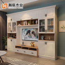 Living room TV cabinet bookcase integrated wall Nordic modern Italian style overall TV background cabinet Composition wall cabinet