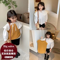 No 7 Tongcang girls Korean version sweet white shirt Baby spring new childrens foreign style large lapel long-sleeved top