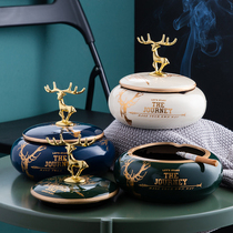 European luxury ceramic ashtray with cover high-end windproof creative personality trend office large deer head set