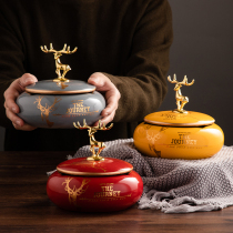 Light luxury style ashtray with lid ceramic high-grade windproof creative personality trend office tissue box set