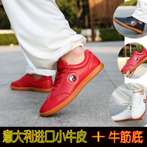 Tai Chi shoes mens mesh surface non-slip cowhide tendon soft bottom spring autumn and winter plus velvet square sports martial arts Tai Chi shoes