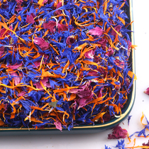 Mixed petals such as roses blue sunflowers violets etc. Handmade decorations such as cake baking coffee milk tea etc.