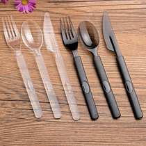 Disposable fork Independent packaging fruit salad fork long handle high-grade plastic takeaway Western food knife fork and spoon black