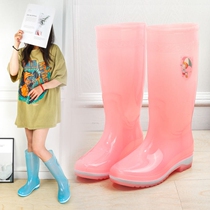 Transparent Confectionery Rain Shoes Plus Suede Water Boots Fashion High Cylinder Women Waterproof Shoes Thickened Warm Rain Boots Anti Slip Wear Resistant Rubber Shoes