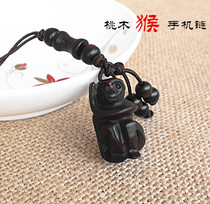 Peach Wood Zodiac Monkey Jewelry Three-dimensional Carving Zodiac Monkey Mobile Phone Chain Men and Women Wear Safe and Auspicious Pendants