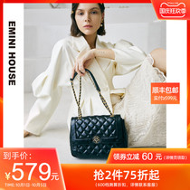 Inmini bag 2021 new double chain bag women crossbody head layer cowhide large capacity classic small square bag female Black